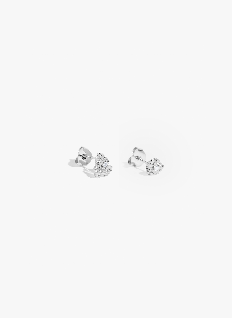 No.12038 / Textured Silver Earrings with white CZ stone