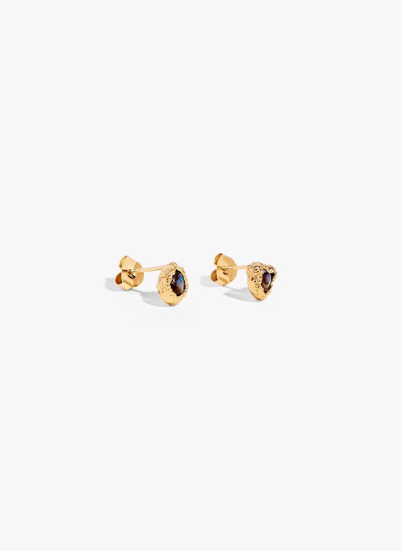 No.12045 / Gold studs with multi colored seashell stone