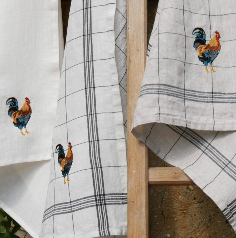 Bistrot tea towel / Natural Lin with embroided Coq