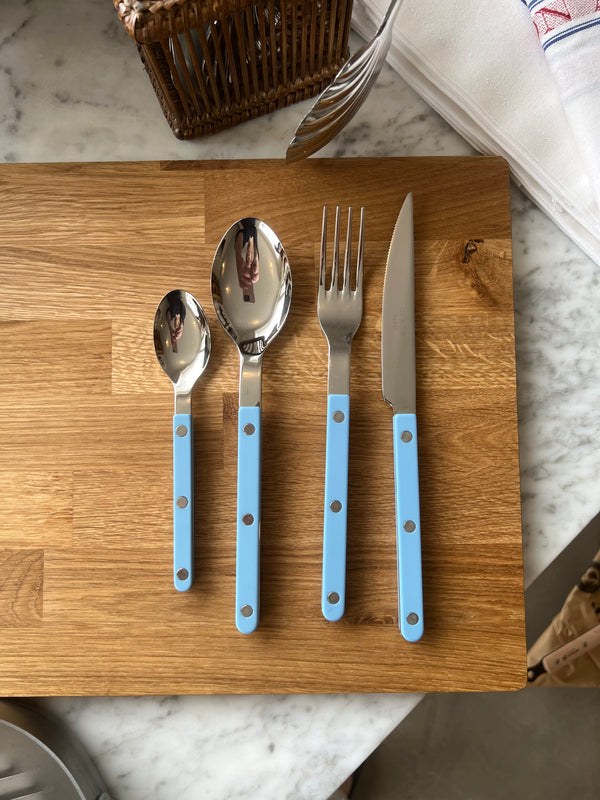Fransk Bistro bestik - Gaffel, kniv, ske, teske / Pastel Blue & Steel