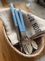 Fransk Bistro bestik - Gaffel, kniv, ske, teske / Pastel Blue & Steel