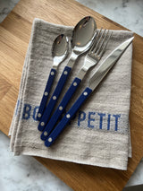 Fransk Bistro bestik - Gaffel, kniv, ske, teske / Navy Blue & Steel