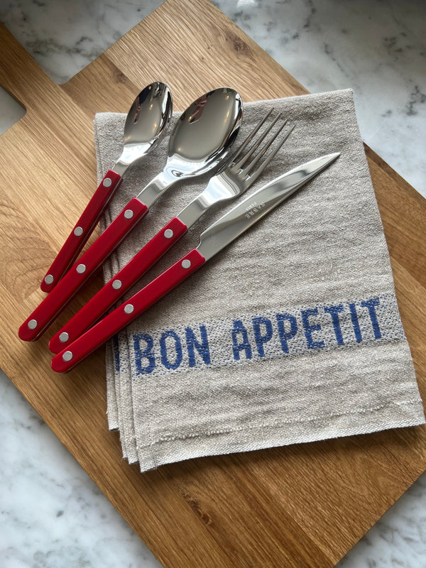 Bistrot Cutlery Set of 4 / Burgundy & Steel