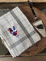 Tea Towel / 100% Lin Embroided with blue coq
