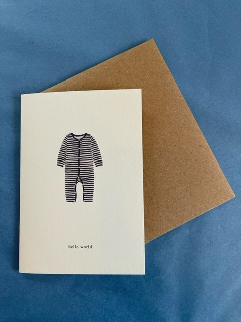 Kort m. kuvert / Hello World - Baby Onesie / Navy