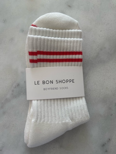 Boyfriend Socks / Clean White with red stripes